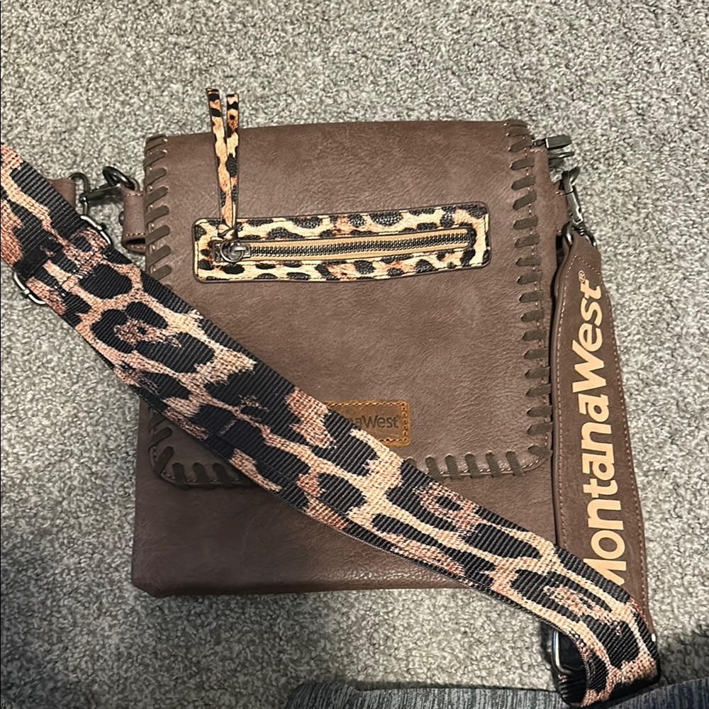 Montana West Tan Crossbody Bag with Leopard Strap